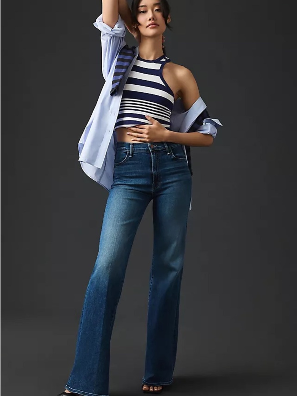 MOTHER hustler roller heel 29 Dark Blue High-Rise Wide-Leg Jeans